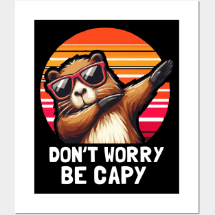 Retro Sunset Rodent Funny Capybara Dont Worry Be Capy Posters and Art